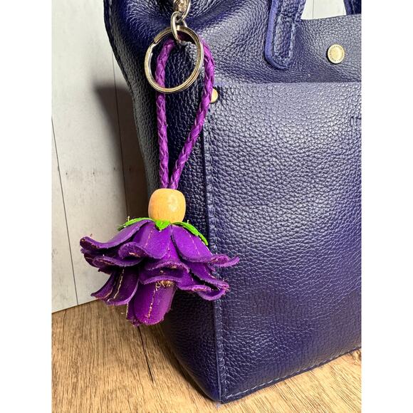 Leather Purple Flower Purse Charm Genuine Leather Bag Charm NEW FAST SHIP - Picture 2 of 6